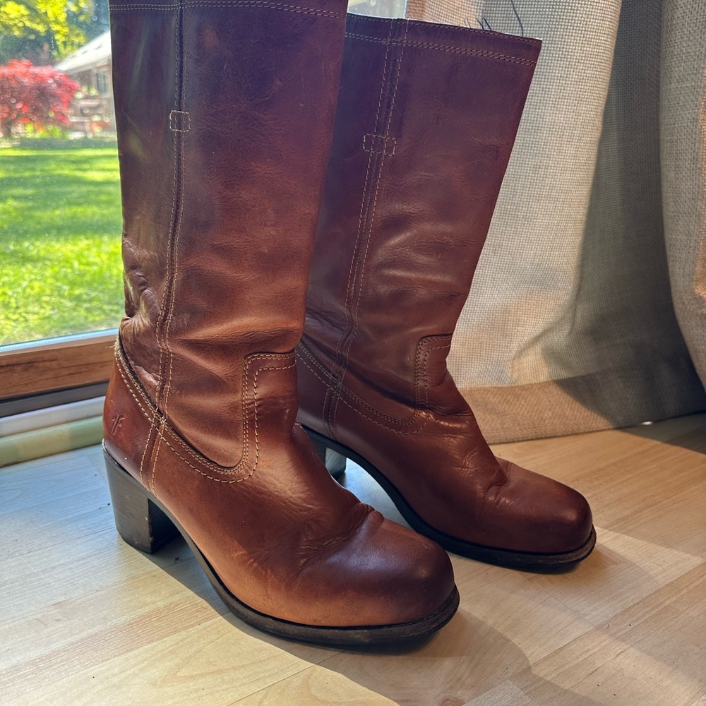 Frye - mid-calf cognac brown boot size 9.